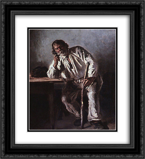 Old man with a pipe 20x22 Black Ornate Wood Framed Art Print Poster with Double Matting by Makovsky, Vladimir