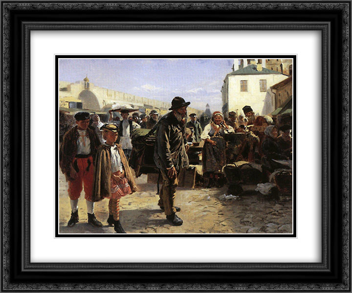Organ grinder 24x20 Black Ornate Wood Framed Art Print Poster with Double Matting by Makovsky, Vladimir