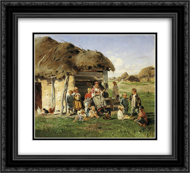 Peasant children 22x20 Black Ornate Wood Framed Art Print Poster with Double Matting by Makovsky, Vladimir