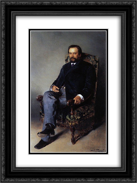 Portrait of I. E. Tsvetkov 18x24 Black Ornate Wood Framed Art Print Poster with Double Matting by Makovsky, Vladimir