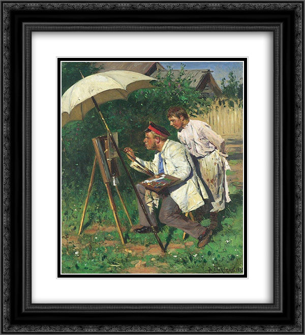 The artist and the apprentice 20x22 Black Ornate Wood Framed Art Print Poster with Double Matting by Makovsky, Vladimir