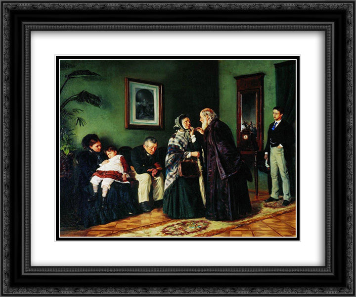 The Doctor's Waiting Room 24x20 Black Ornate Wood Framed Art Print Poster with Double Matting by Makovsky, Vladimir