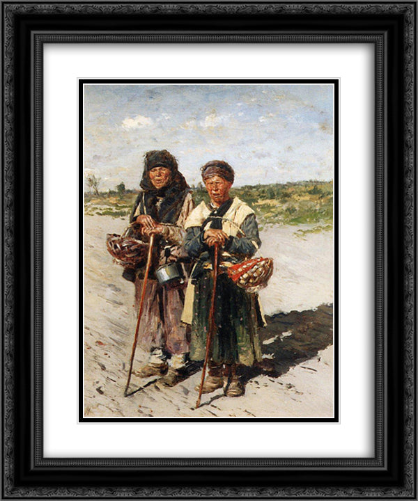 Two pilgrims 20x24 Black Ornate Wood Framed Art Print Poster with Double Matting by Makovsky, Vladimir