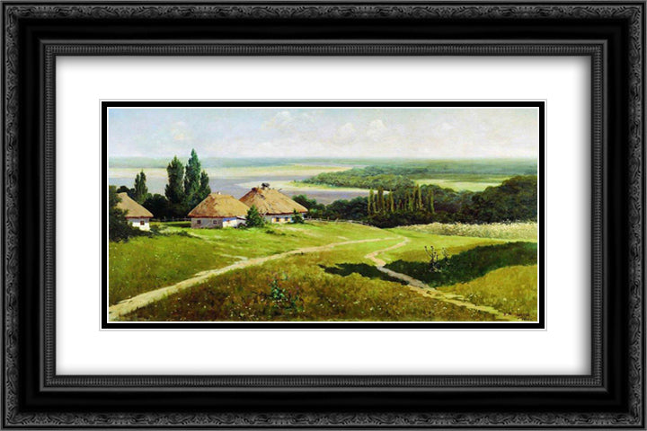 Ukrainian landscape with huts 24x16 Black Ornate Wood Framed Art Print Poster with Double Matting by Makovsky, Vladimir