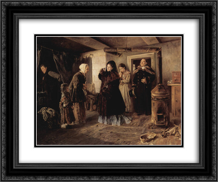 Visiting a poor people 24x20 Black Ornate Wood Framed Art Print Poster with Double Matting by Makovsky, Vladimir