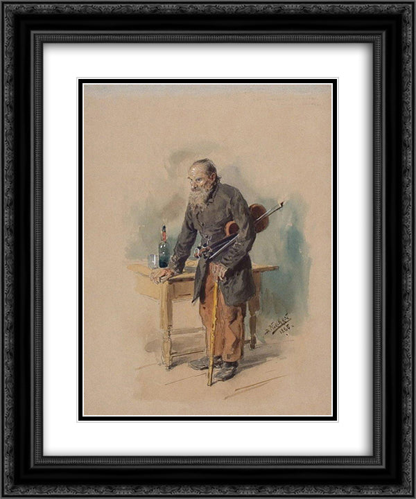 Wandering fiddler 20x24 Black Ornate Wood Framed Art Print Poster with Double Matting by Makovsky, Vladimir