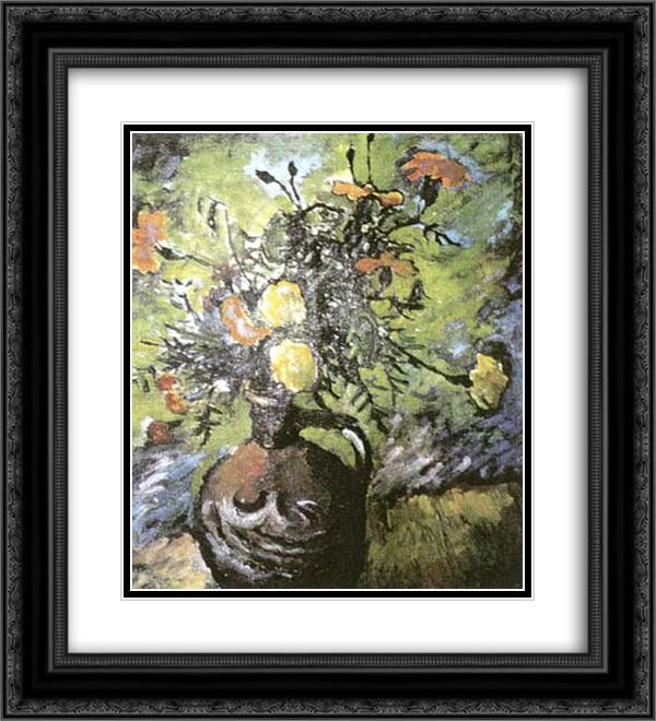 Flower-Piece 20x22 Black Ornate Wood Framed Art Print Poster with Double Matting by Tatlin, Vladimir