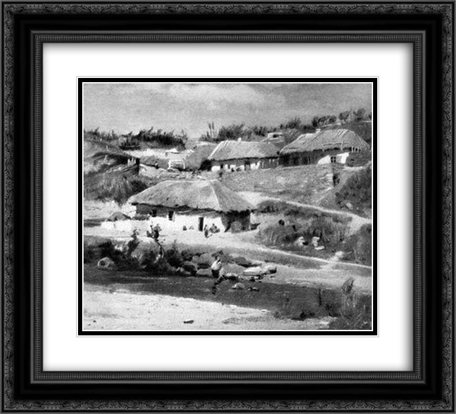 Huts in summer day 22x20 Black Ornate Wood Framed Art Print Poster with Double Matting by Orlovsky, Volodymyr