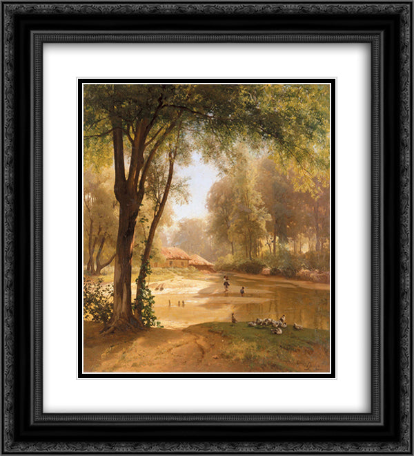 Huts in the forest. Calm. 20x22 Black Ornate Wood Framed Art Print Poster with Double Matting by Orlovsky, Volodymyr