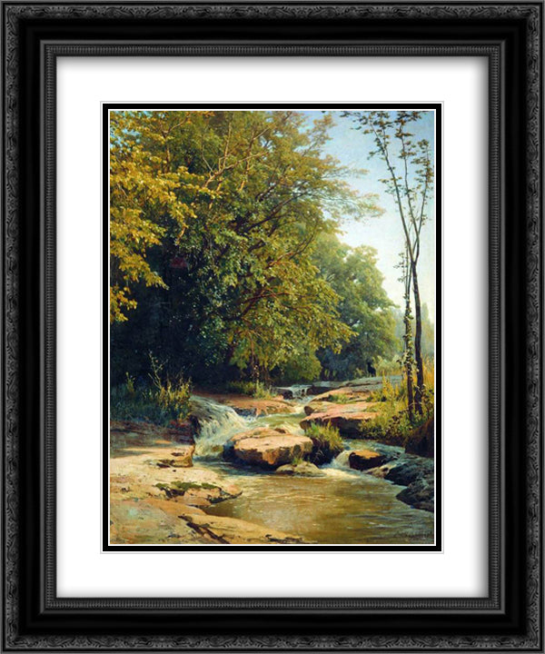 Landscape with mountain creek 20x24 Black Ornate Wood Framed Art Print Poster with Double Matting by Orlovsky, Volodymyr