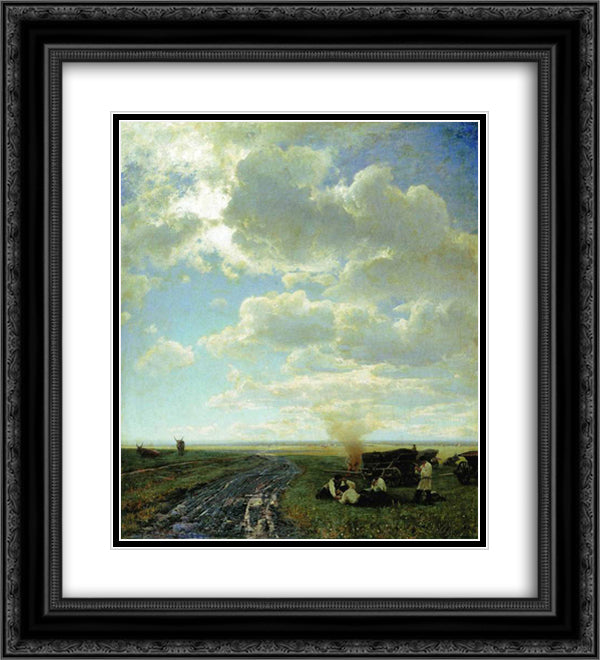 Leisure at the steppe 20x22 Black Ornate Wood Framed Art Print Poster with Double Matting by Orlovsky, Volodymyr