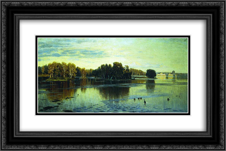 Pond. Summer evening. 24x16 Black Ornate Wood Framed Art Print Poster with Double Matting by Orlovsky, Volodymyr