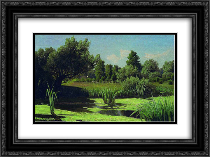 The landscape. The reeds in the river. 24x18 Black Ornate Wood Framed Art Print Poster with Double Matting by Orlovsky, Volodymyr