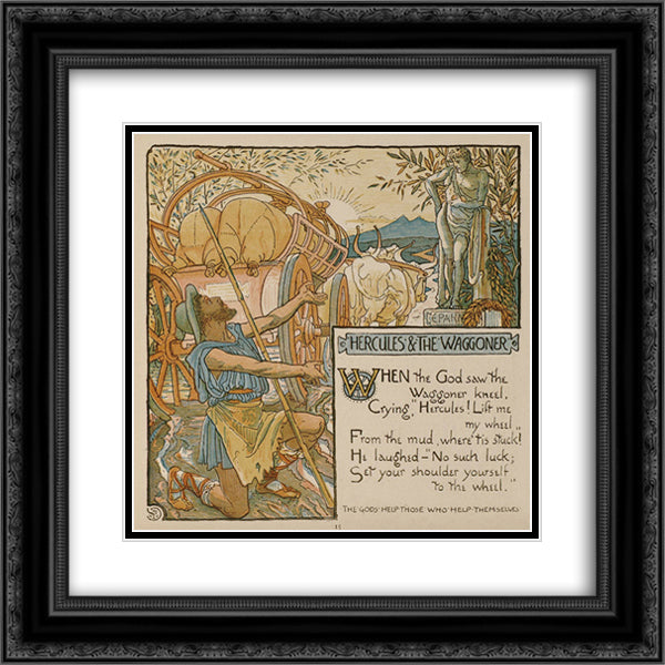 An illustration of the fable of Hercules and the Wagoner 20x20 Black Ornate Wood Framed Art Print Poster with Double Matting by Crane, Walter