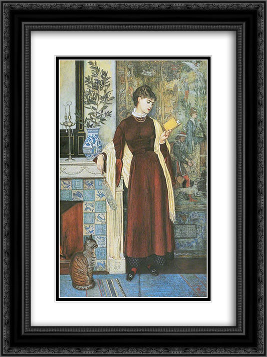 At Home. A Portrait 18x24 Black Ornate Wood Framed Art Print Poster with Double Matting by Crane, Walter
