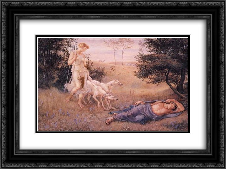Diana and Endymion 24x18 Black Ornate Wood Framed Art Print Poster with Double Matting by Crane, Walter