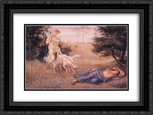 Diana and Endymion 24x18 Black Ornate Wood Framed Art Print Poster with Double Matting by Crane, Walter