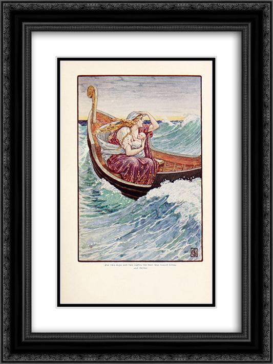 For two days and two nights the boat was and hither and thither 18x24 Black Ornate Wood Framed Art Print Poster with Double Matting by Crane, Walter