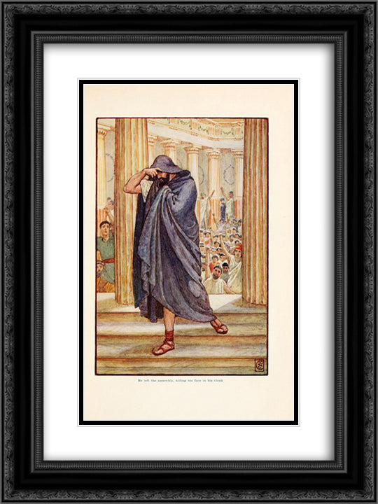 He lefts assembly, hiding his face in his cloak 18x24 Black Ornate Wood Framed Art Print Poster with Double Matting by Crane, Walter