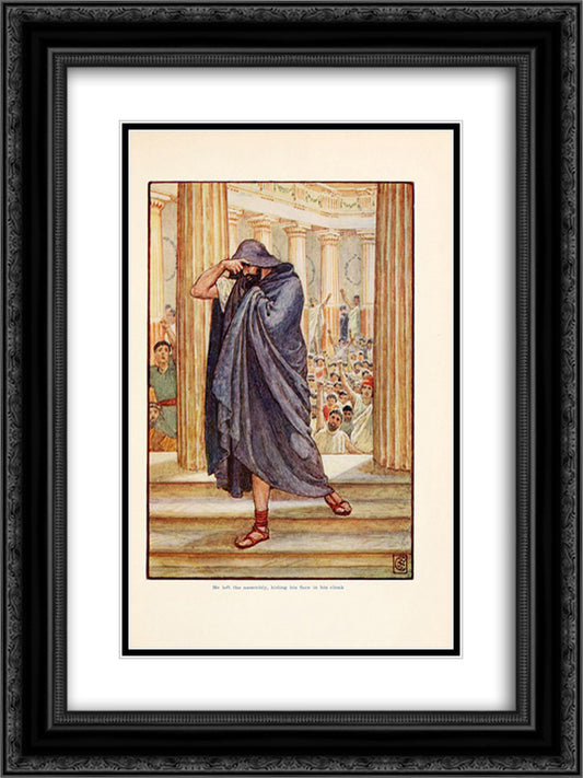 He lefts assembly, hiding his face in his cloak 18x24 Black Ornate Wood Framed Art Print Poster with Double Matting by Crane, Walter