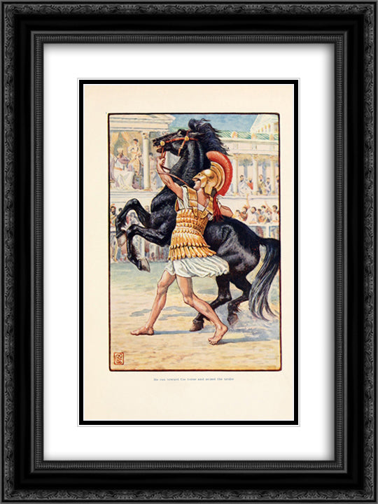 He ran toward the horse and seized the bridle 18x24 Black Ornate Wood Framed Art Print Poster with Double Matting by Crane, Walter