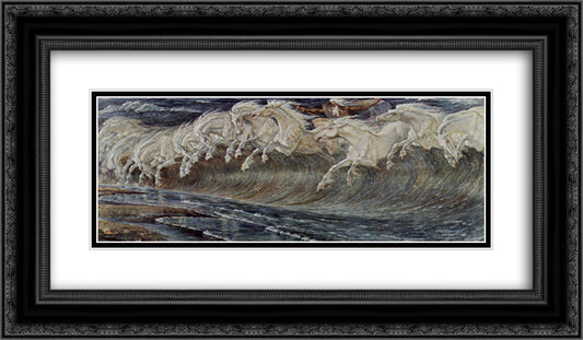 Neptun's Horses 24x14 Black Ornate Wood Framed Art Print Poster with Double Matting by Crane, Walter