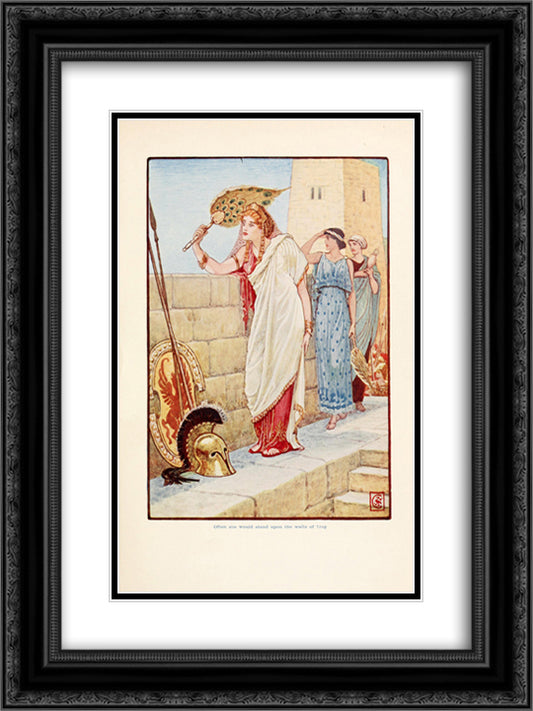 Often she would stand upon the walls of Troy 18x24 Black Ornate Wood Framed Art Print Poster with Double Matting by Crane, Walter