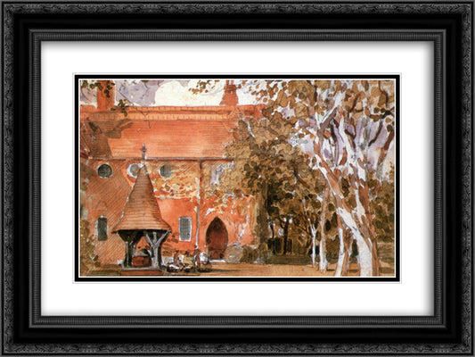 Red House, Bexleyheath 24x18 Black Ornate Wood Framed Art Print Poster with Double Matting by Crane, Walter