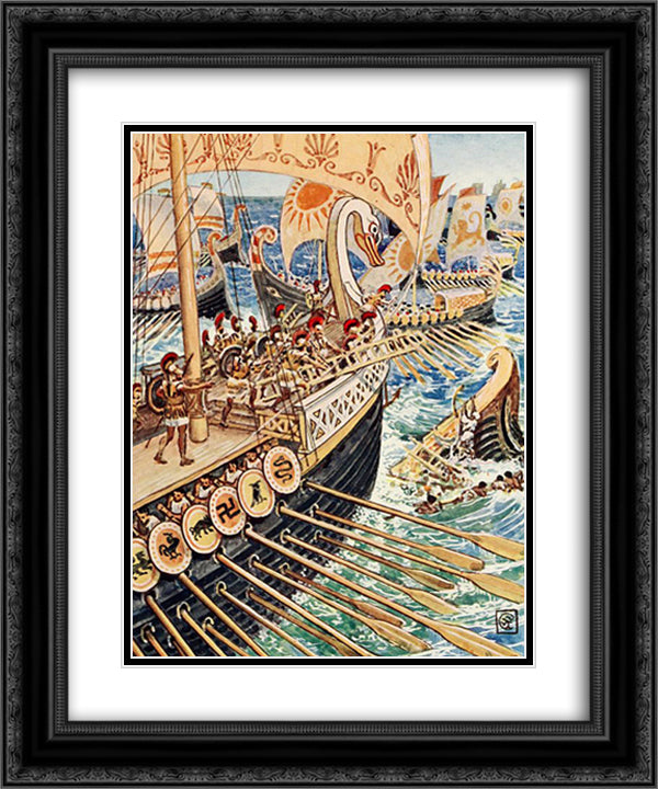 Ship dashed against ship, till the Persian Army dead strewed the deep like flowers 20x24 Black Ornate Wood Framed Art Print Poster with Double Matting by Crane, Walter
