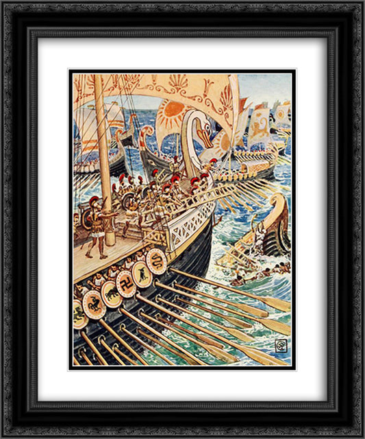 Ship dashed against ship, till the Persian Army dead strewed the deep like flowers 20x24 Black Ornate Wood Framed Art Print Poster with Double Matting by Crane, Walter