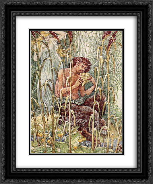 Sweet, piercing sweet was the music of Pan's pipe 20x24 Black Ornate Wood Framed Art Print Poster with Double Matting by Crane, Walter