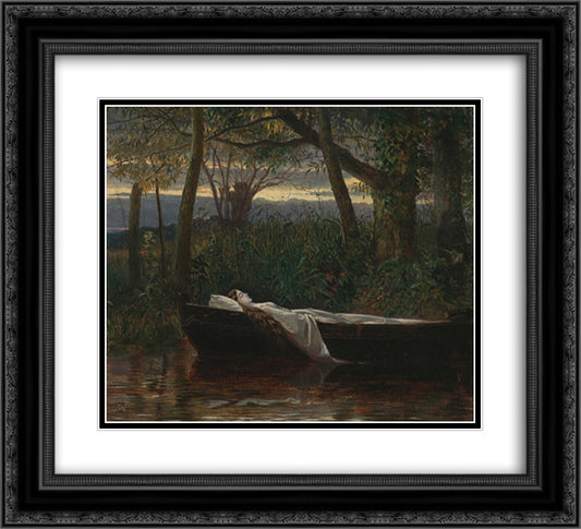The Lady of Shalott 22x20 Black Ornate Wood Framed Art Print Poster with Double Matting by Crane, Walter