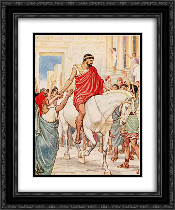 The multitude saluted him with loud acclamations 20x24 Black Ornate Wood Framed Art Print Poster with Double Matting by Crane, Walter