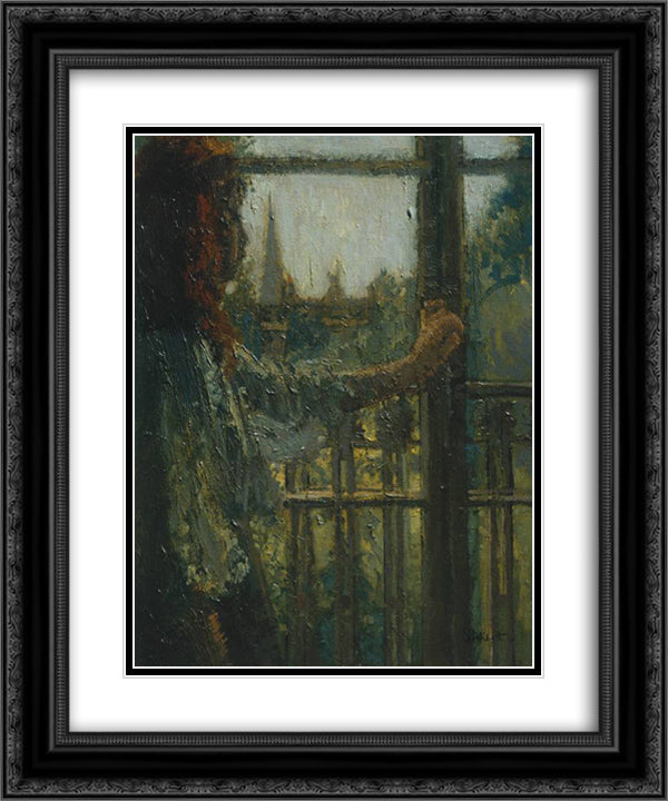 Girl at a Window, Little Rachel 20x24 Black Ornate Wood Framed Art Print Poster with Double Matting by Sickert, Walter