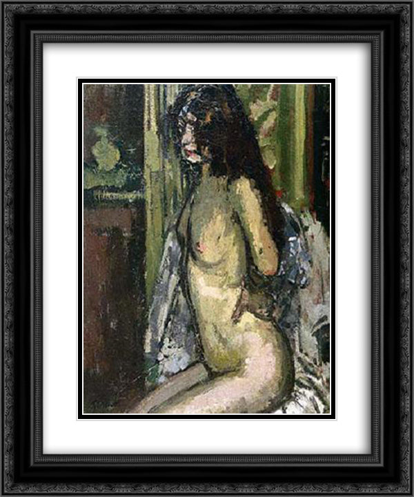Seated Nude, Paris 20x24 Black Ornate Wood Framed Art Print Poster with Double Matting by Sickert, Walter