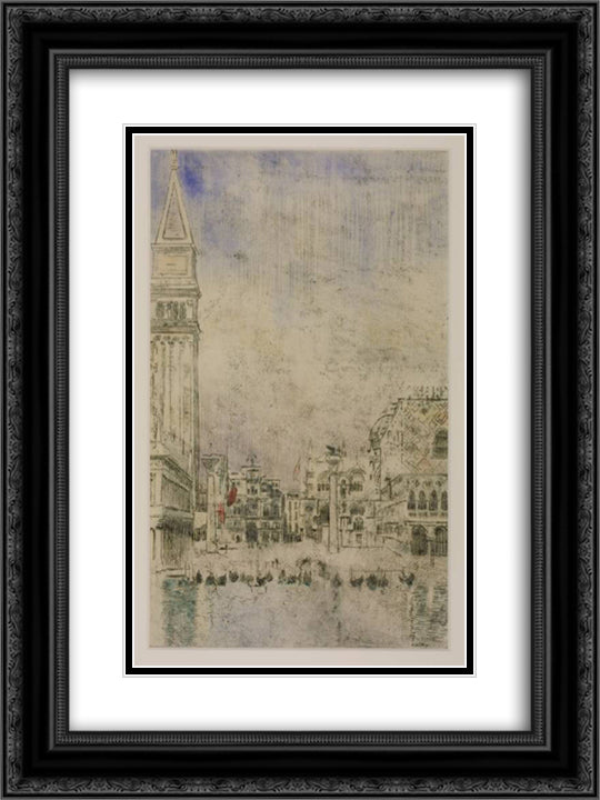 The Piazzetta and the Old Campanile, Venice 18x24 Black Ornate Wood Framed Art Print Poster with Double Matting by Sickert, Walter