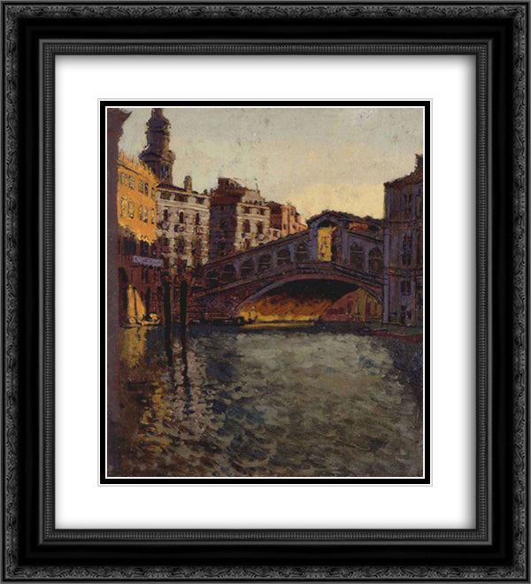 The Rialto Bridge, Venice 20x22 Black Ornate Wood Framed Art Print Poster with Double Matting by Sickert, Walter