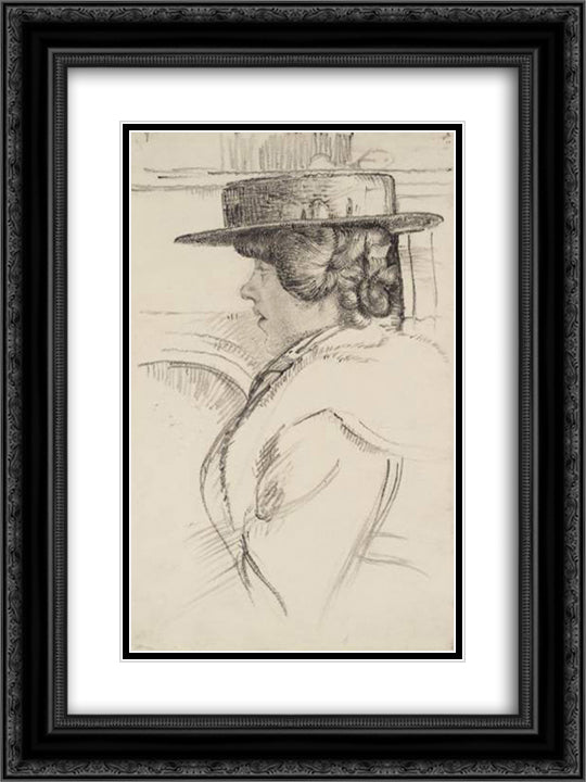 The Straw Hat 18x24 Black Ornate Wood Framed Art Print Poster with Double Matting by Sickert, Walter