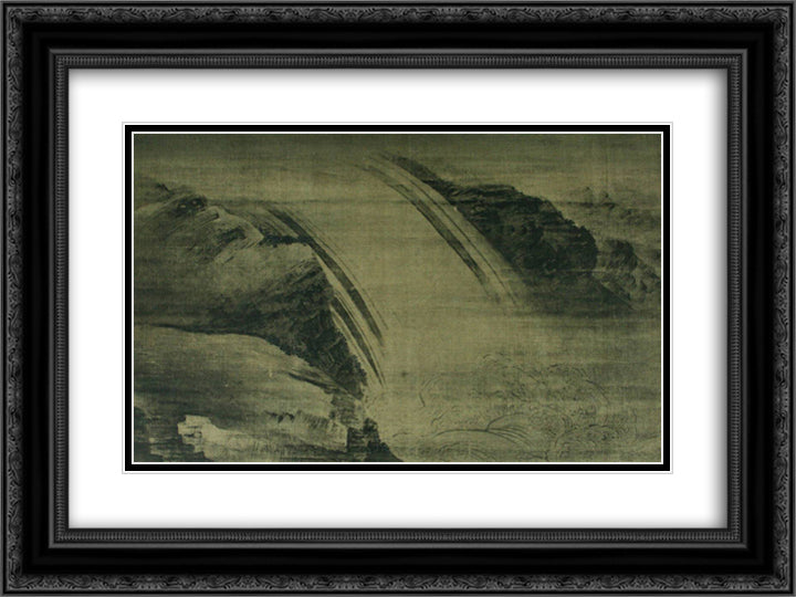 Cascade 24x18 Black Ornate Wood Framed Art Print Poster with Double Matting by Wang Wei