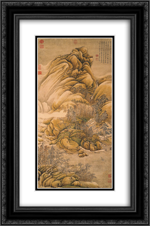 Clearing of Rivers and Mountains after Snow 16x24 Black Ornate Wood Framed Art Print Poster with Double Matting by Wang Wei