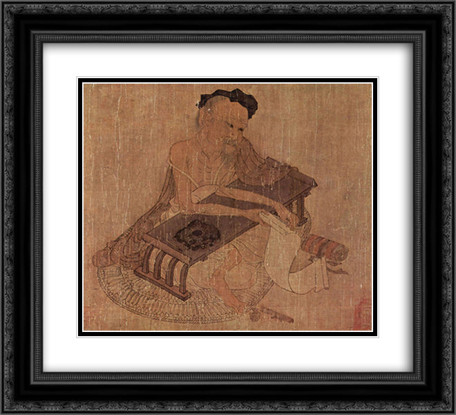 Portrait of Fu Sheng 22x20 Black Ornate Wood Framed Art Print Poster with Double Matting by Wang Wei