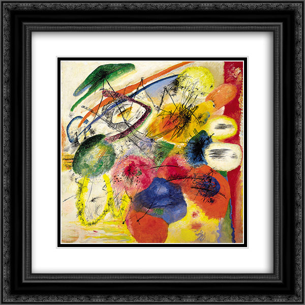 Black strokes I 20x20 Black Ornate Wood Framed Art Print Poster with Double Matting by Kandinsky, Wassily