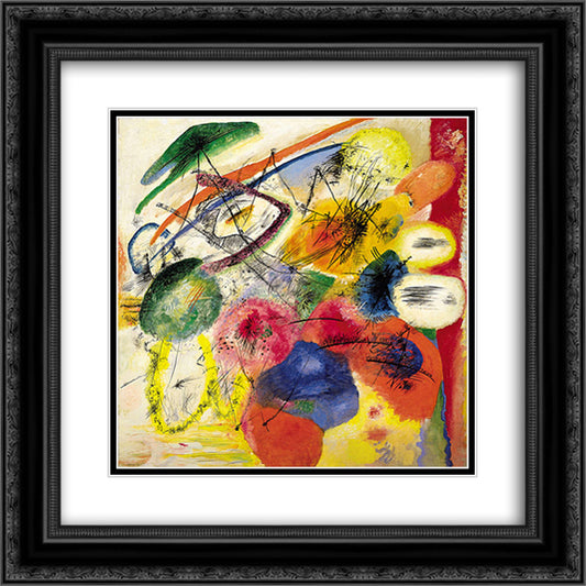 Black strokes I 20x20 Black Ornate Wood Framed Art Print Poster with Double Matting by Kandinsky, Wassily