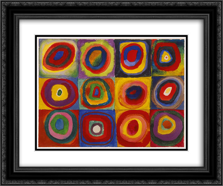 Color Study Squares with Concentric Circles 24x20 Black Ornate Wood Framed Art Print Poster with Double Matting by Kandinsky, Wassily