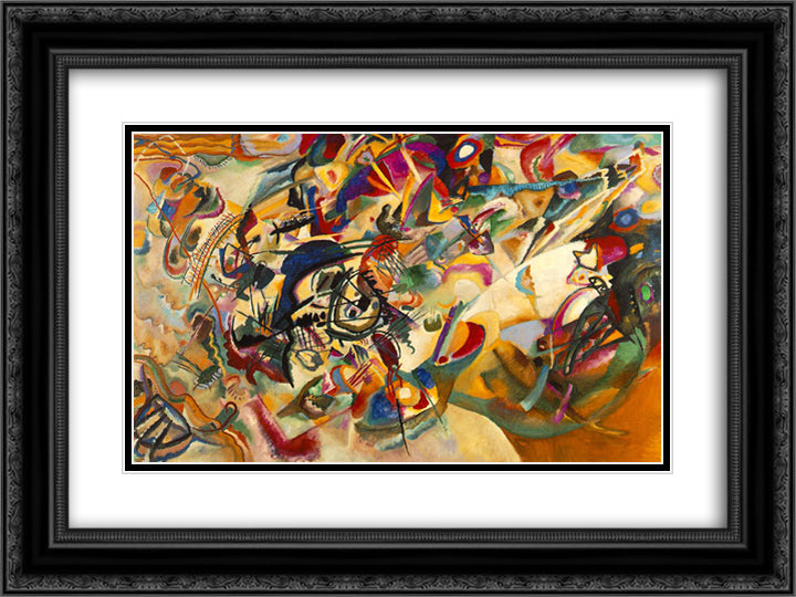 Composition VII 24x18 Black Ornate Wood Framed Art Print Poster with Double Matting by Kandinsky, Wassily