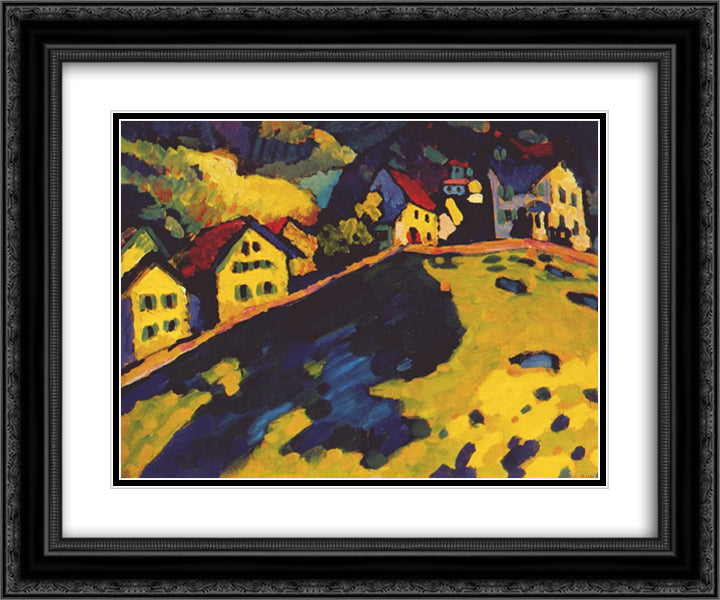 Houses at Murnau 24x20 Black Ornate Wood Framed Art Print Poster with Double Matting by Kandinsky, Wassily