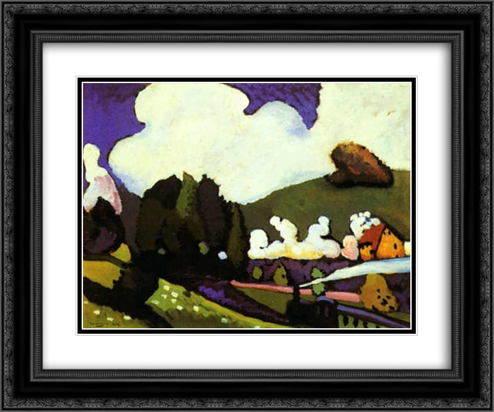 Landscape with a steam locomotive 24x20 Black Ornate Wood Framed Art Print Poster with Double Matting by Kandinsky, Wassily