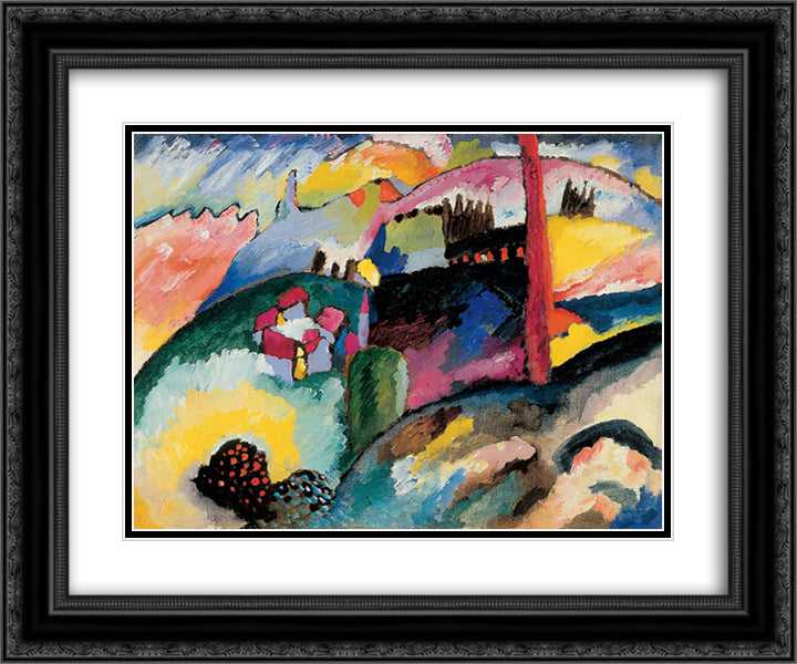 Landscape with factory chimney 24x20 Black Ornate Wood Framed Art Print Poster with Double Matting by Kandinsky, Wassily