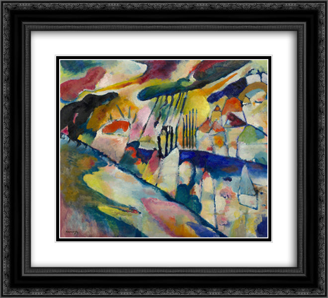 Landscape with Rain 22x20 Black Ornate Wood Framed Art Print Poster with Double Matting by Kandinsky, Wassily