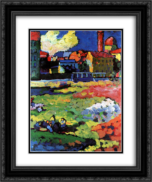 Munich-Schwabing with the church of St. Ursula 20x24 Black Ornate Wood Framed Art Print Poster with Double Matting by Kandinsky, Wassily